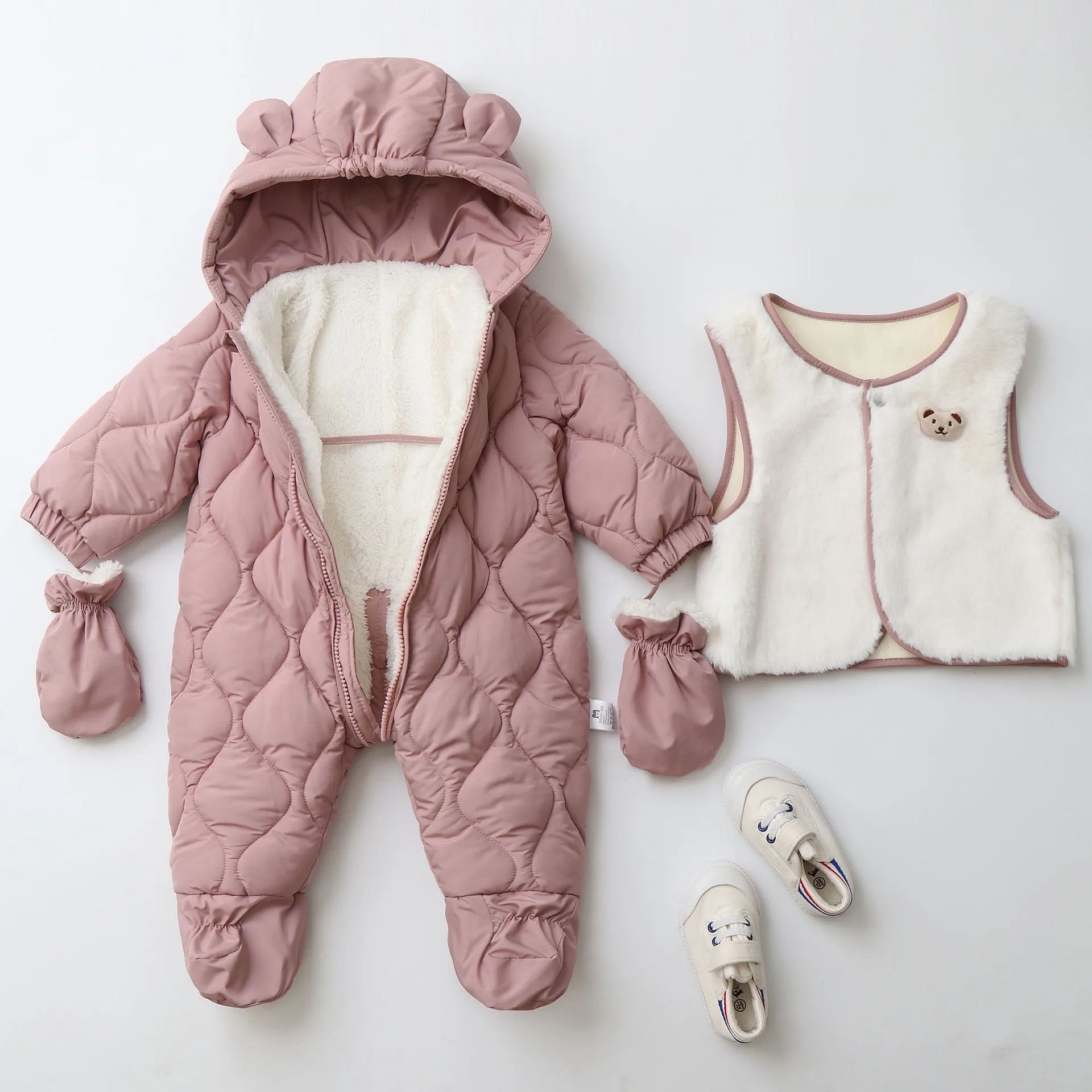 Conjunto invierno bebé pelele lana y chaleco forrado - imagen 3