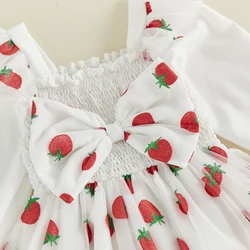 Vestido de otoño para niña pequeña – Manga larga en tul y lazo fresa