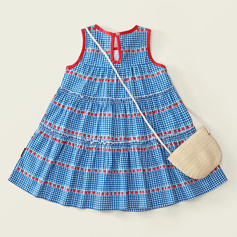 Vestido de niña sin mangas de verano a cuadros con cerezas - imagen 5