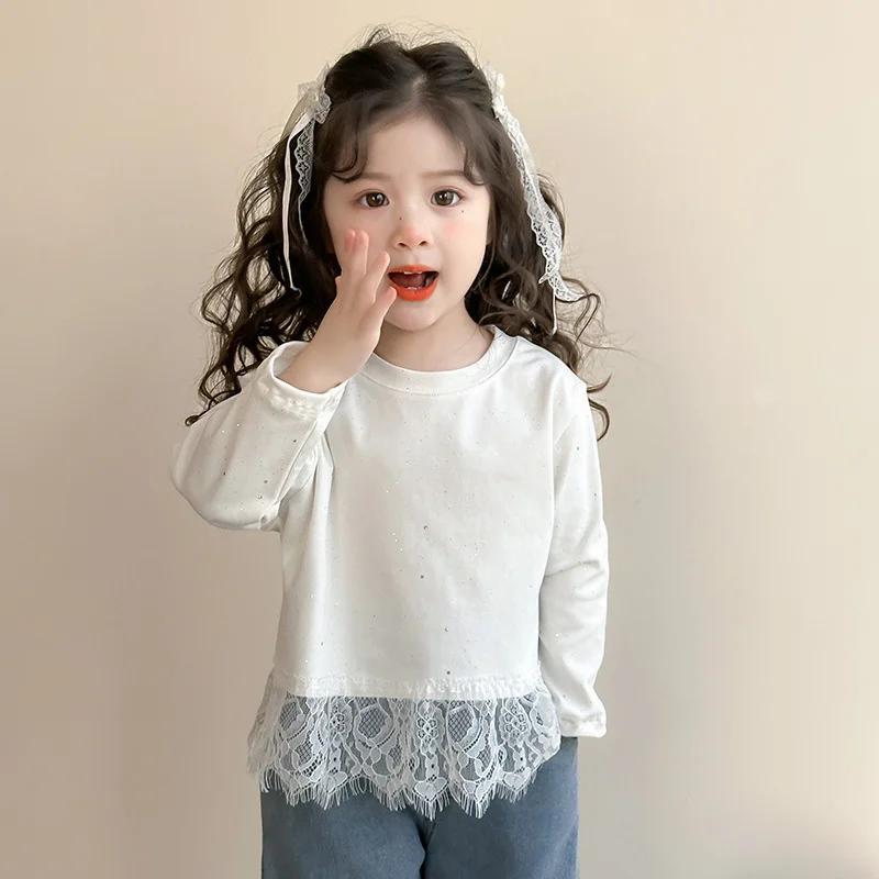Blusa de manga larga de algodón con encaje para niñas de otoño - imagen 4
