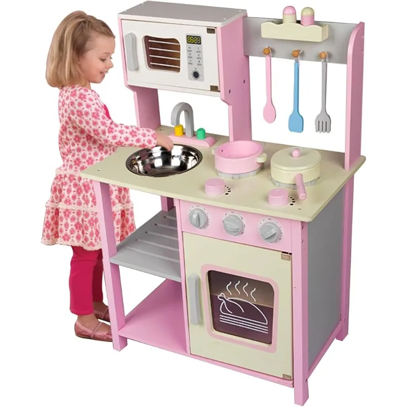 Cocina de juguete de madera Montessori con accesorios y fregadero