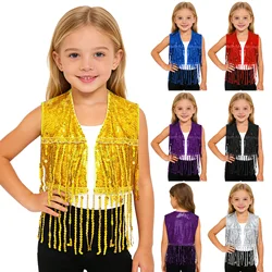 Chaleco de baile jazz con borlas de lentejuelas para niñas
