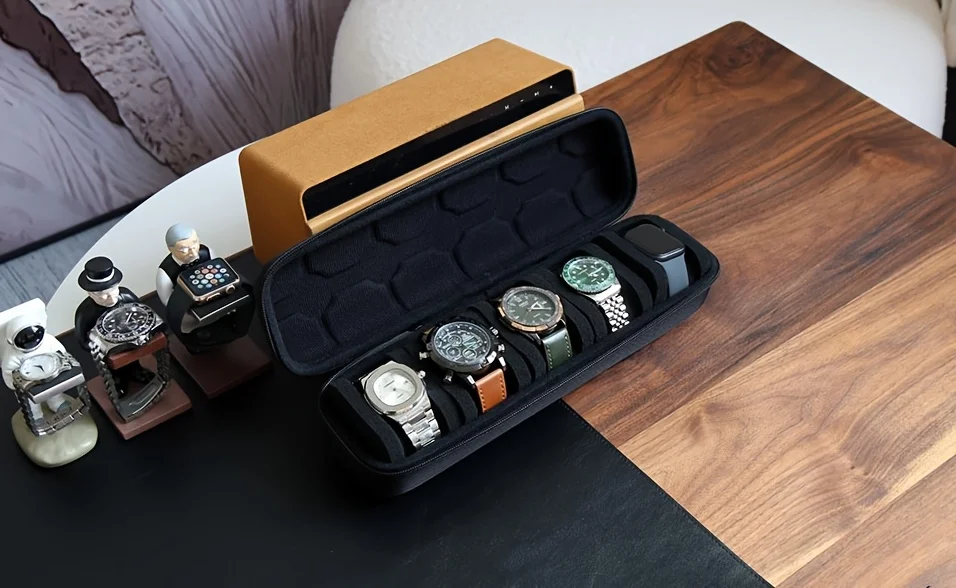 Estuche rígido de viaje para relojes con 5 ranuras