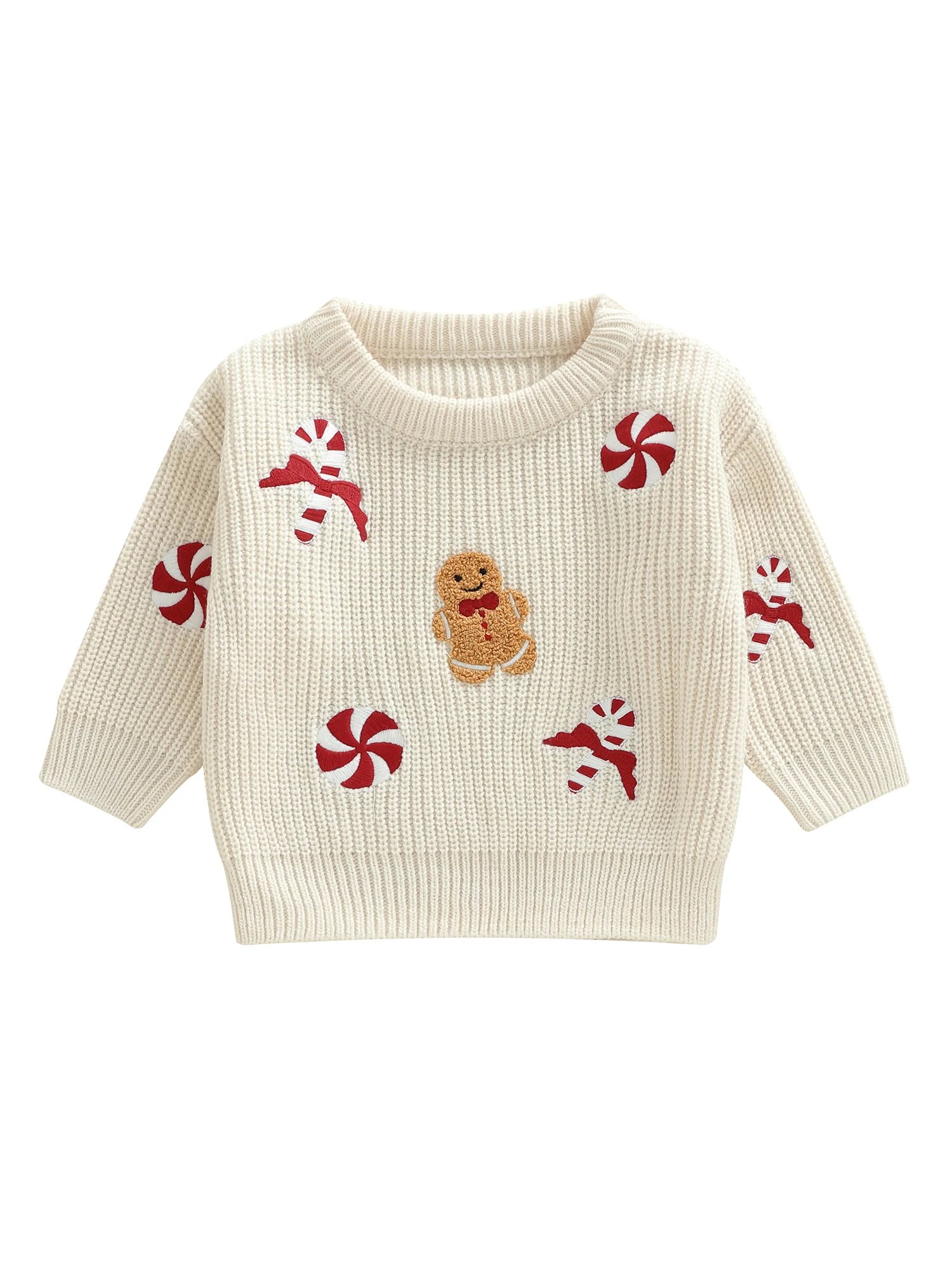 Suéter de Navidad beige con bordado de hombre de jengibre