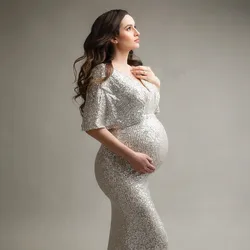 Vestido de lentejuelas largo para embarazadas con caída elástica