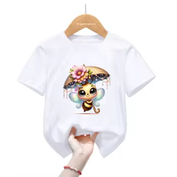 Camiseta infantil de manga corta para niña – Estampado abeja kawaii verano
