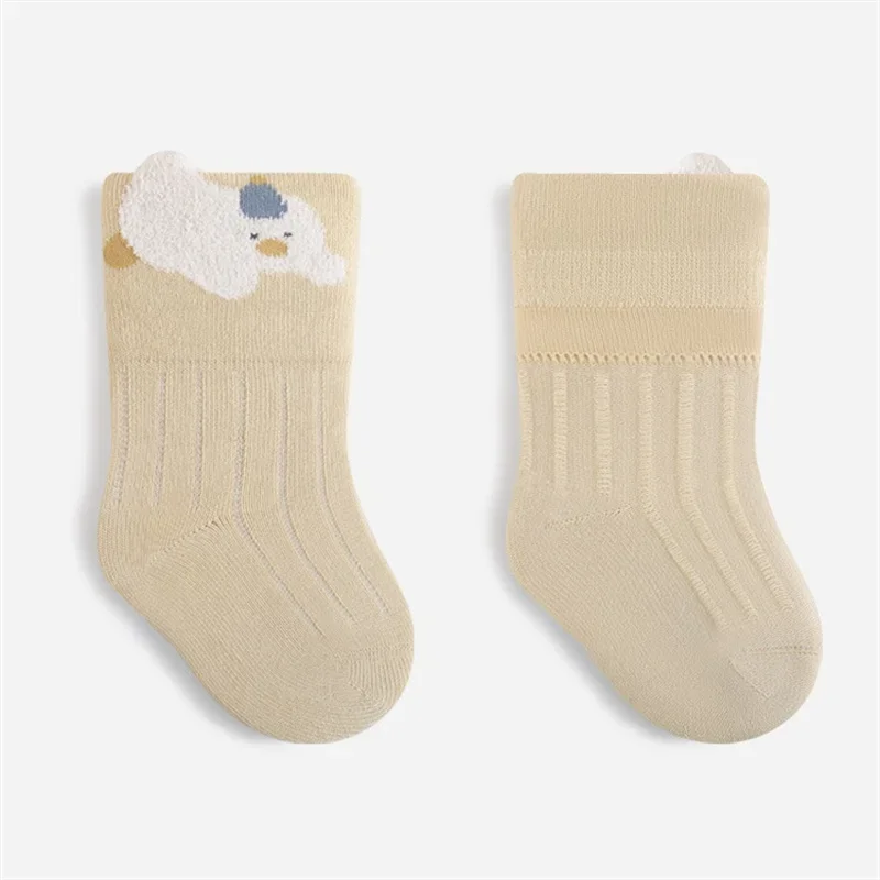 Calcetines bebé altos de rayas con dibujos, cálidos y suaves