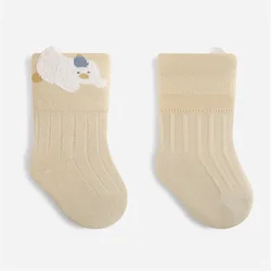 Calcetines bebé altos de rayas con dibujos, cálidos y suaves