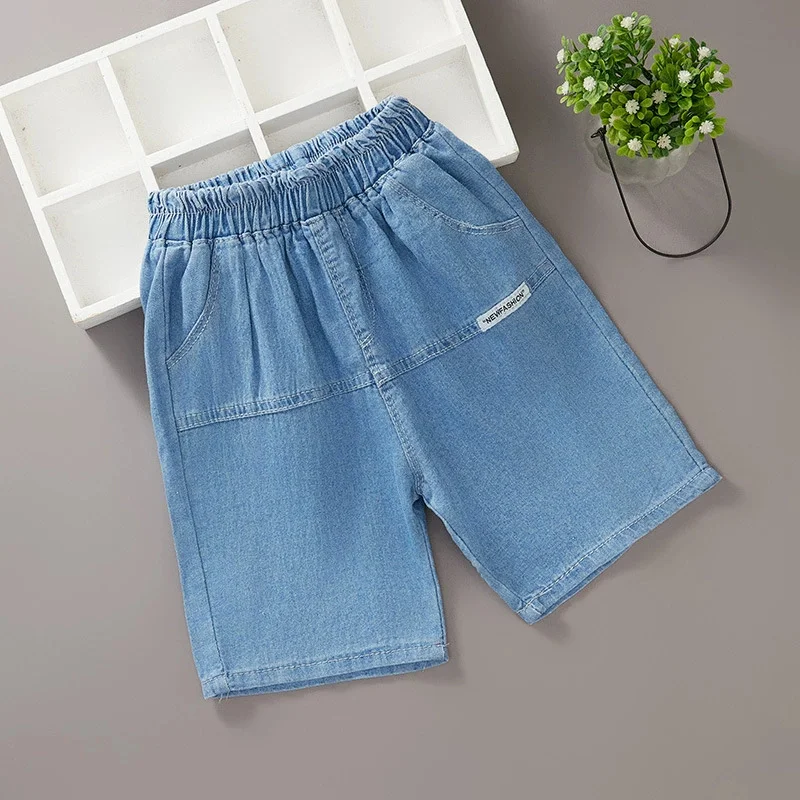 Pantalones cortos de mezclilla elásticos para niños y niñas - imagen 2