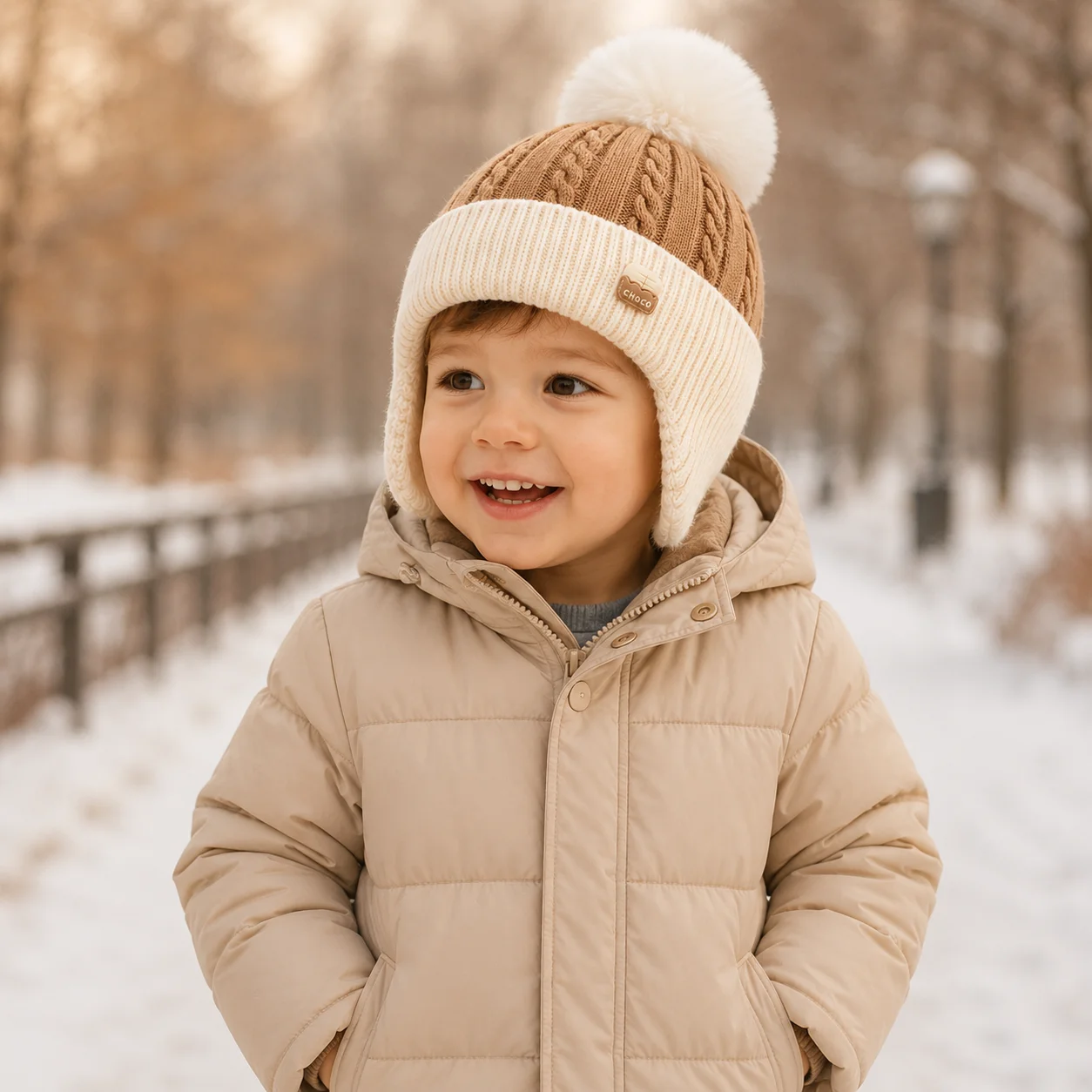 Gorro de punto cálido para bebé con protección de orejas otoñales - imagen 5