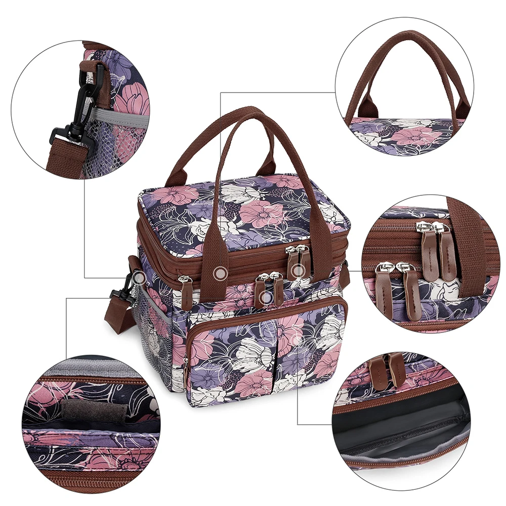 Bolsa de pañales floral vintage con bolsillo térmico y bandolera - imagen 4