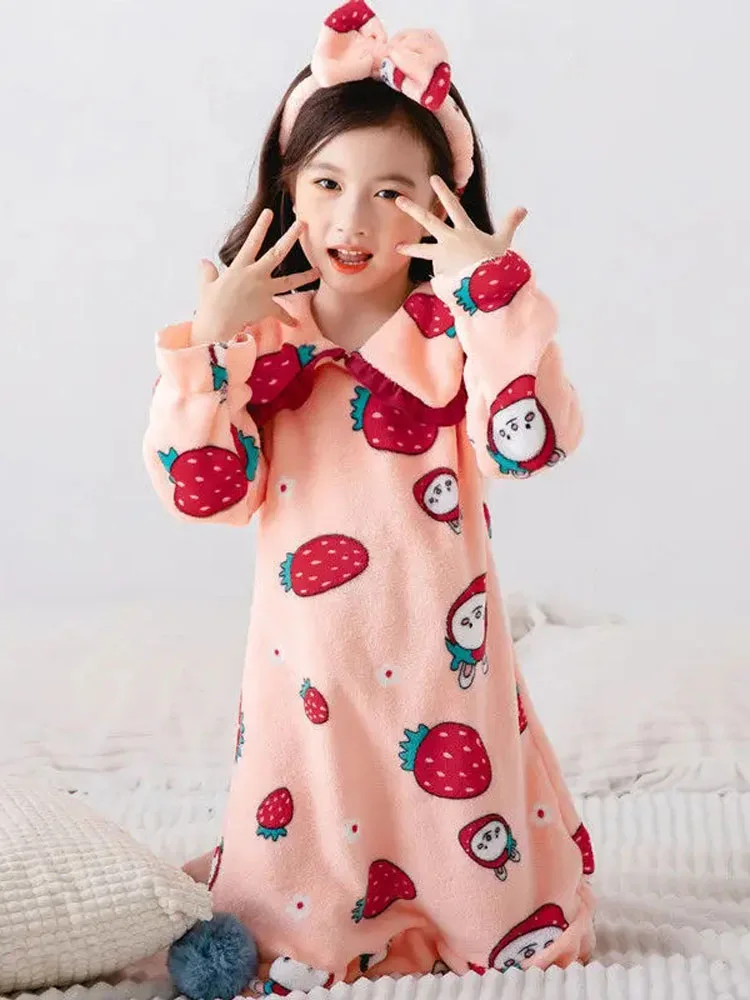 Camisón de lana para niñas – Coral cálido manga larga invierno - imagen 3