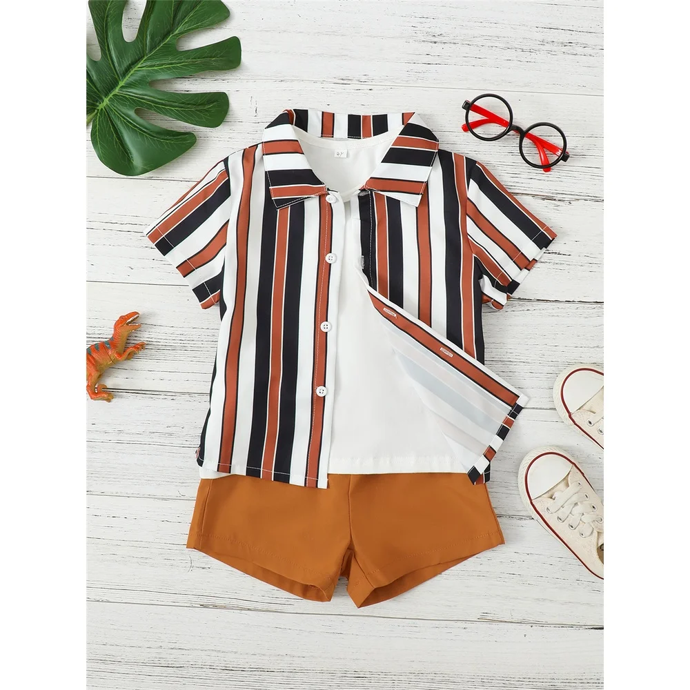 Conjunto escolar niño 4-7 años: camisa rayas + pantalón corto