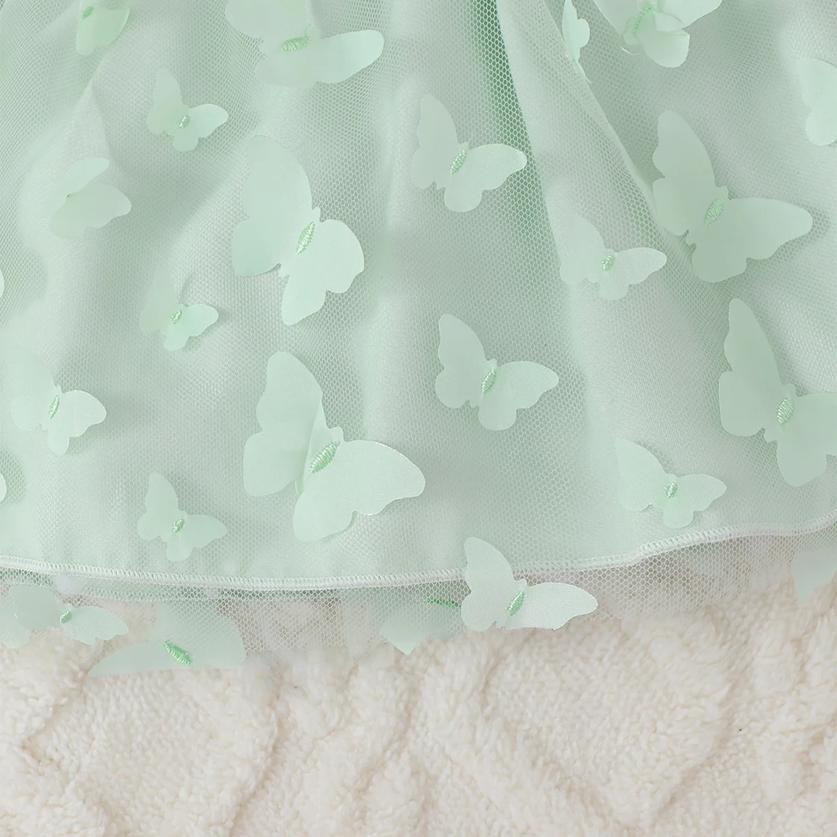 Vestido princesa para niñas 0-3 años con tul verde y mariposa 3D - imagen 3