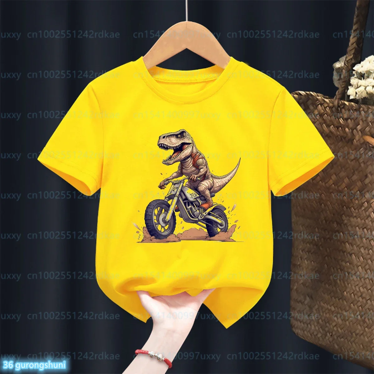 Camiseta motociclista niños manga corta – estampado amarillo