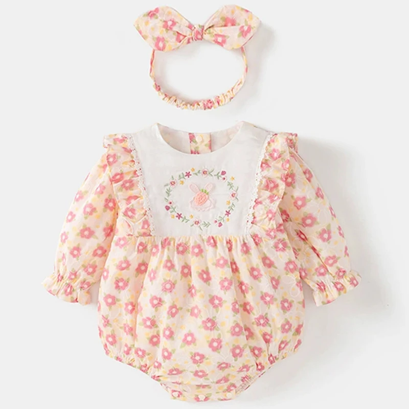 Conjunto 2 piezas para recién nacida: mono de algodón con flores - imagen 2