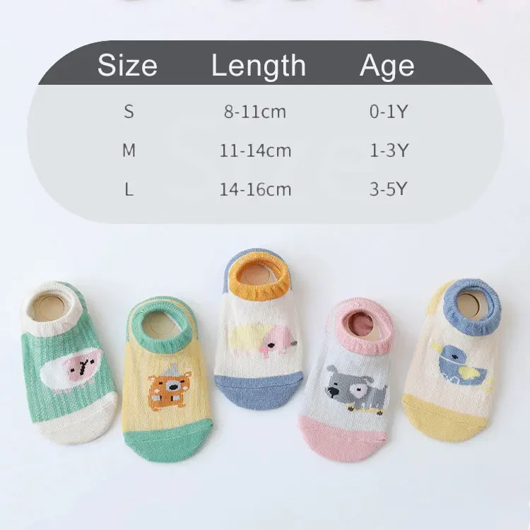 Calcetines tobilleros infantiles con estampado de animales de dibujos animados