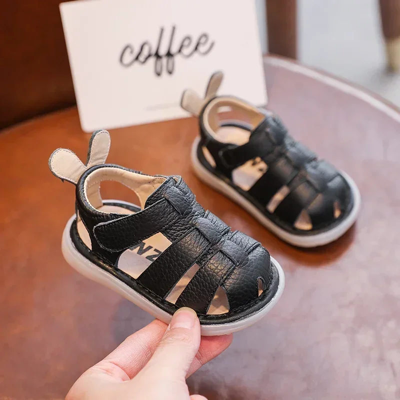 Sandalias anticolisión de cuero genuino para bebés y niños – Antigolpes