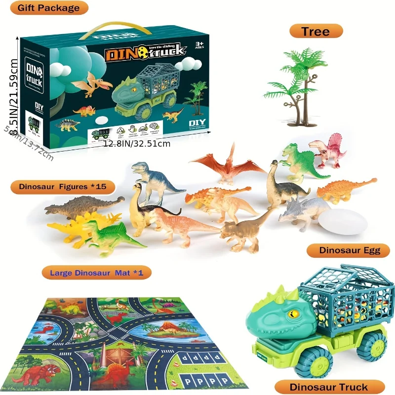 Set dinosaurios con camión y alfombra de actividades para niños - imagen 2