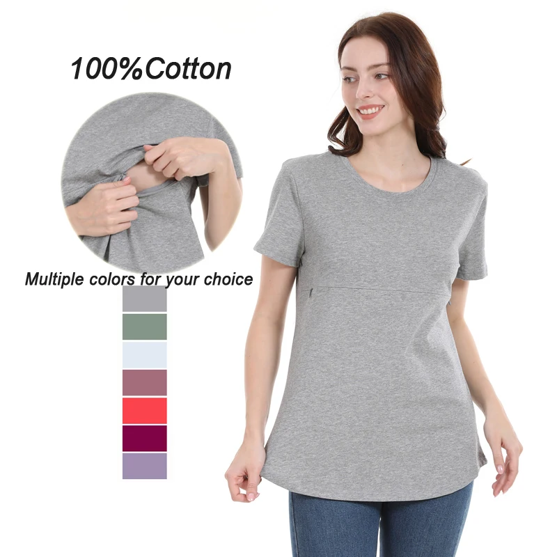 Camiseta de lactancia algodón manga corta con cierre invisible - imagen 2