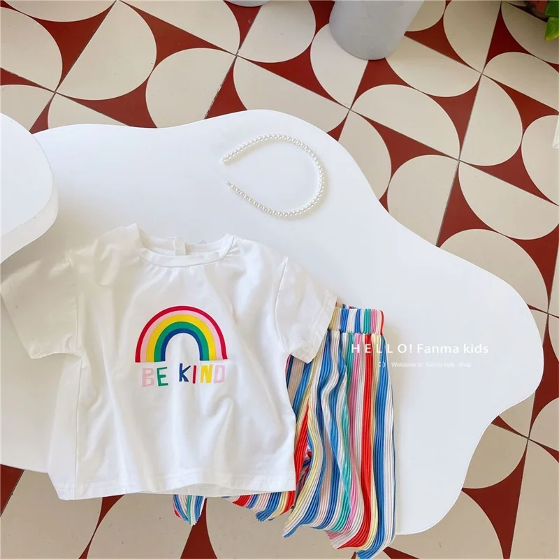 Conjunto de verano camiseta manga corta y pantalón plisado arcoíris - imagen 5