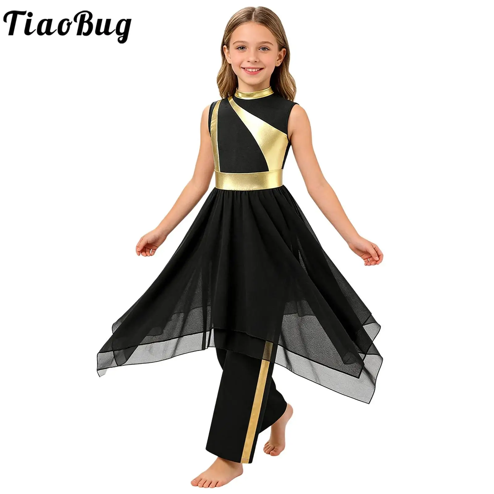 Traje de danza litúrgica infantil: túnica metálica sin mangas y pantalón - imagen 5
