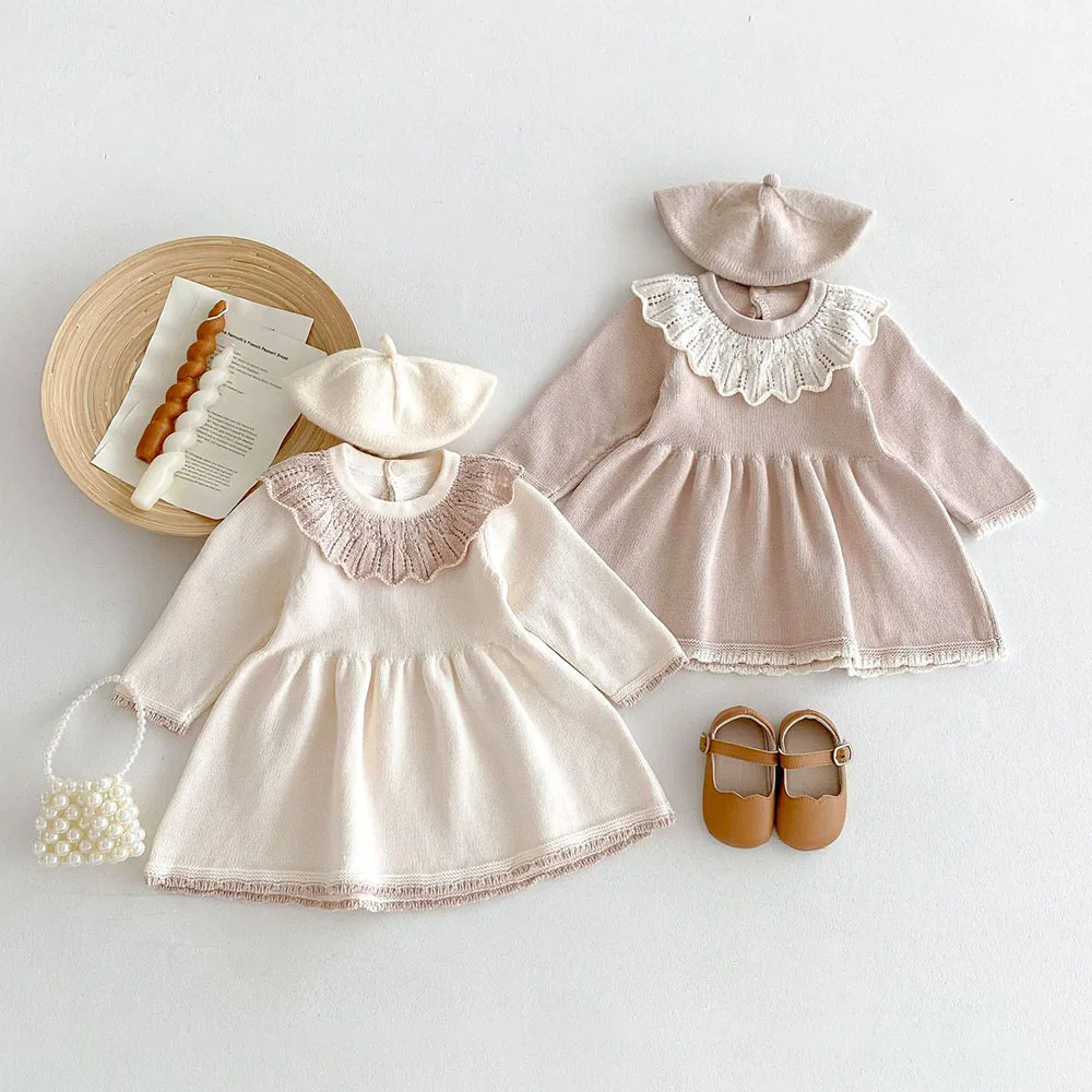MILANCEL vestido de niña tejido acampanado con cuello hoja de loto - imagen 4