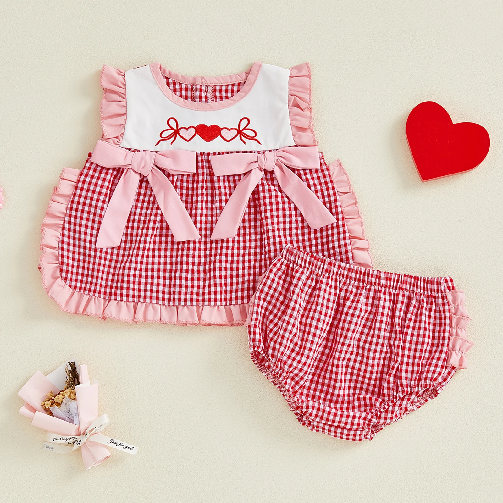 Conjunto bebé niña San Valentín: camiseta sin mangas y pantalón corto - imagen 4