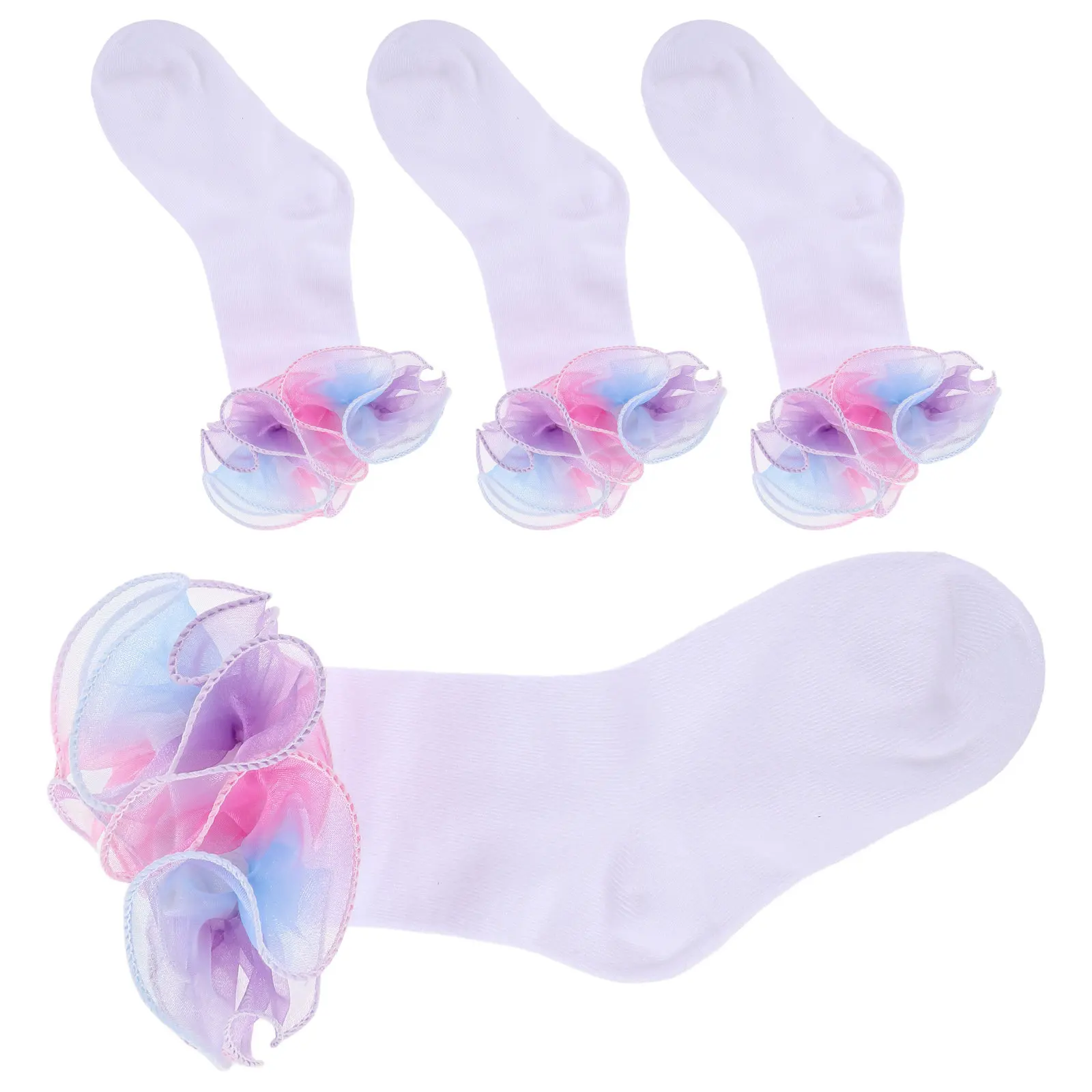 Calcetines altos niña con encaje arcoíris estilo princesa - imagen 3