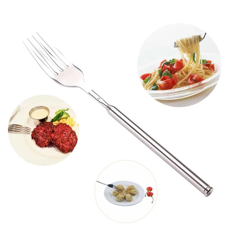 Tenedor extensible de acero inoxidable plateado