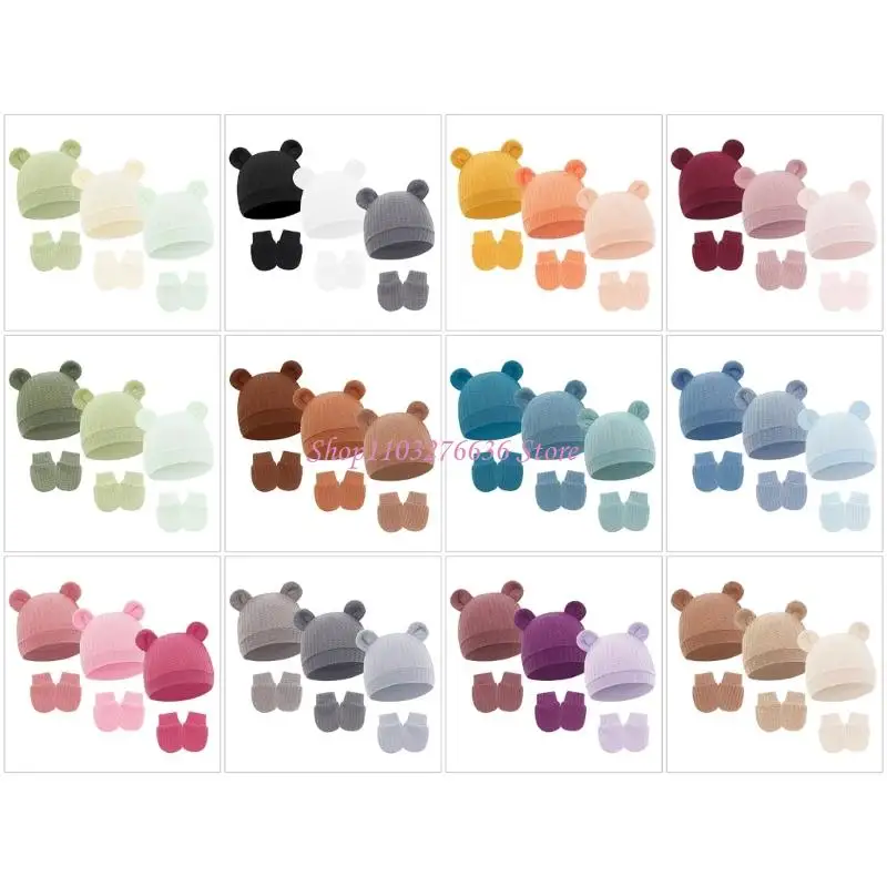 Set gorro y manoplas bebé con orejas