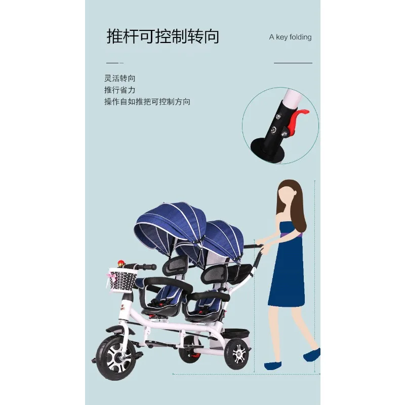 Triciclo doble bebé de año convertible en cochecito bicicleta niños - imagen 4