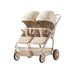 Cochecito doble reclinable plegable y ligero para bebé gemelar