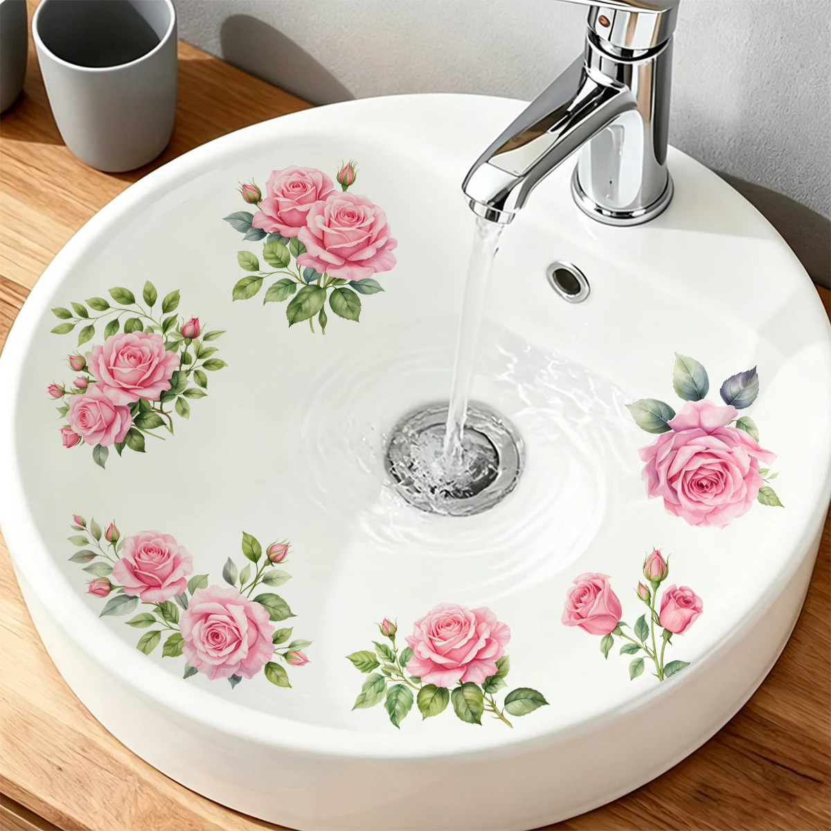 Pegatinas para lavabo de baño con rosas en acuarela impermeables - imagen 3