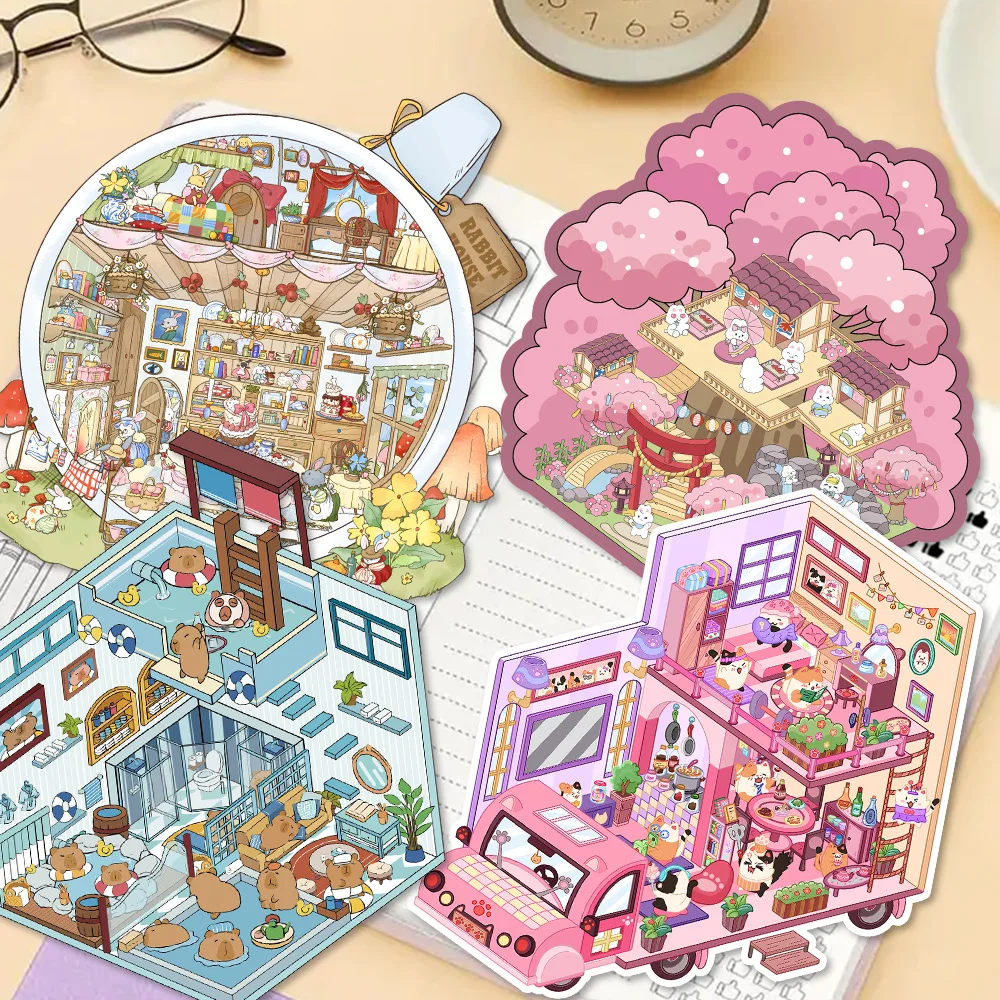 Pegatinas decorativas 3D con Paisajes en Miniatura para Habitación Infantil