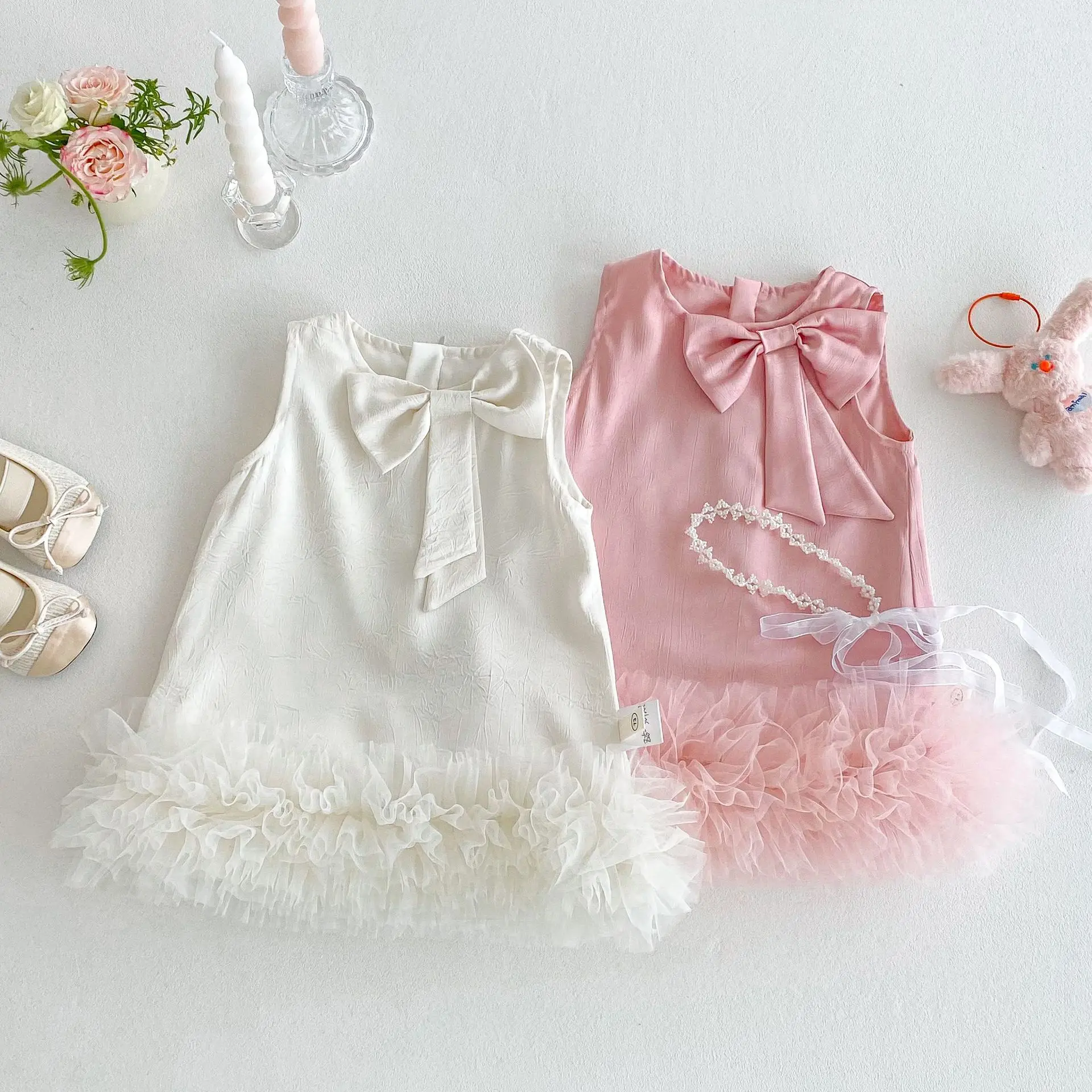 Vestido de verano para niña estilo princesa sin mangas con lazo - imagen 5