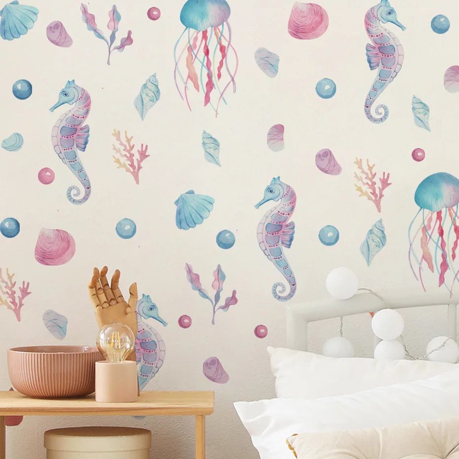 Pegatinas de pared de medusas y caballitos de mar acuarela - imagen 5