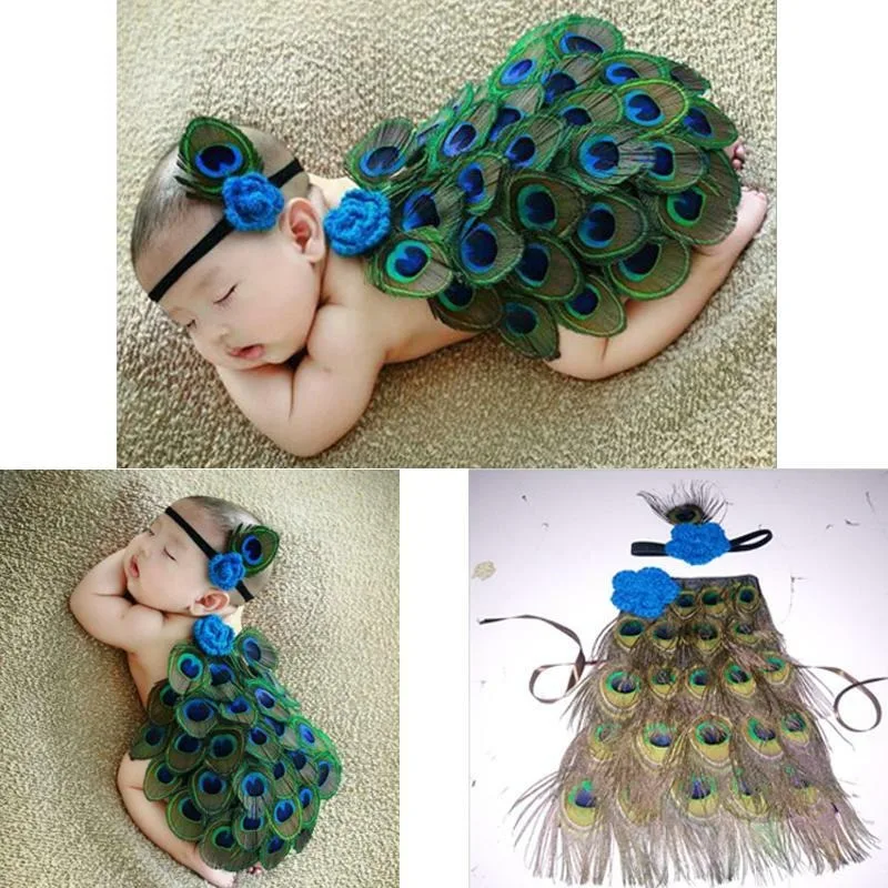 Disfraz pavo real bebé con alas de plumas para sesión de fotos - imagen 5