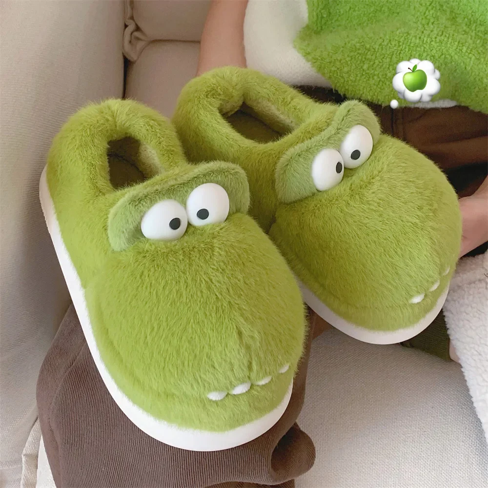 Zapatillas de casa de invierno de tacón plataforma estilo cocodrilo