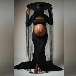 Vestido de maternidad largo elástico con vientre abierto para fotos