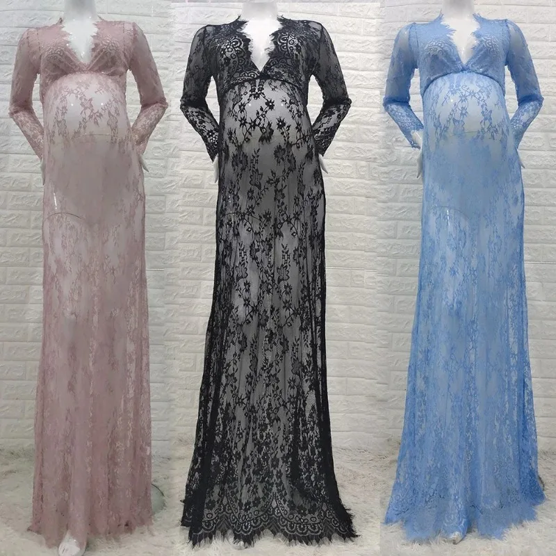 Vestido maxi vintage con encaje y cuello en V profundo - imagen 3