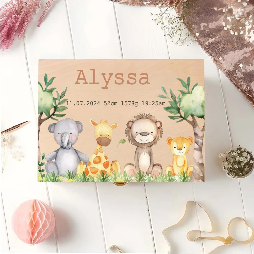 Caja de recuerdos de madera personalizada para niños – animales - imagen 2