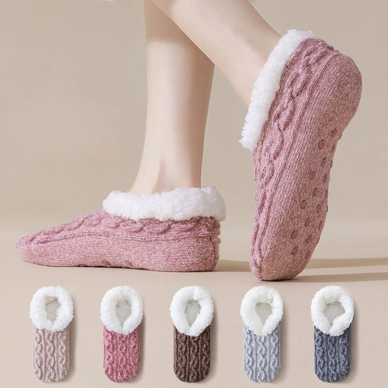 Calcetines lana de cordero antideslizantes cálidos para hogar invierno - imagen 2