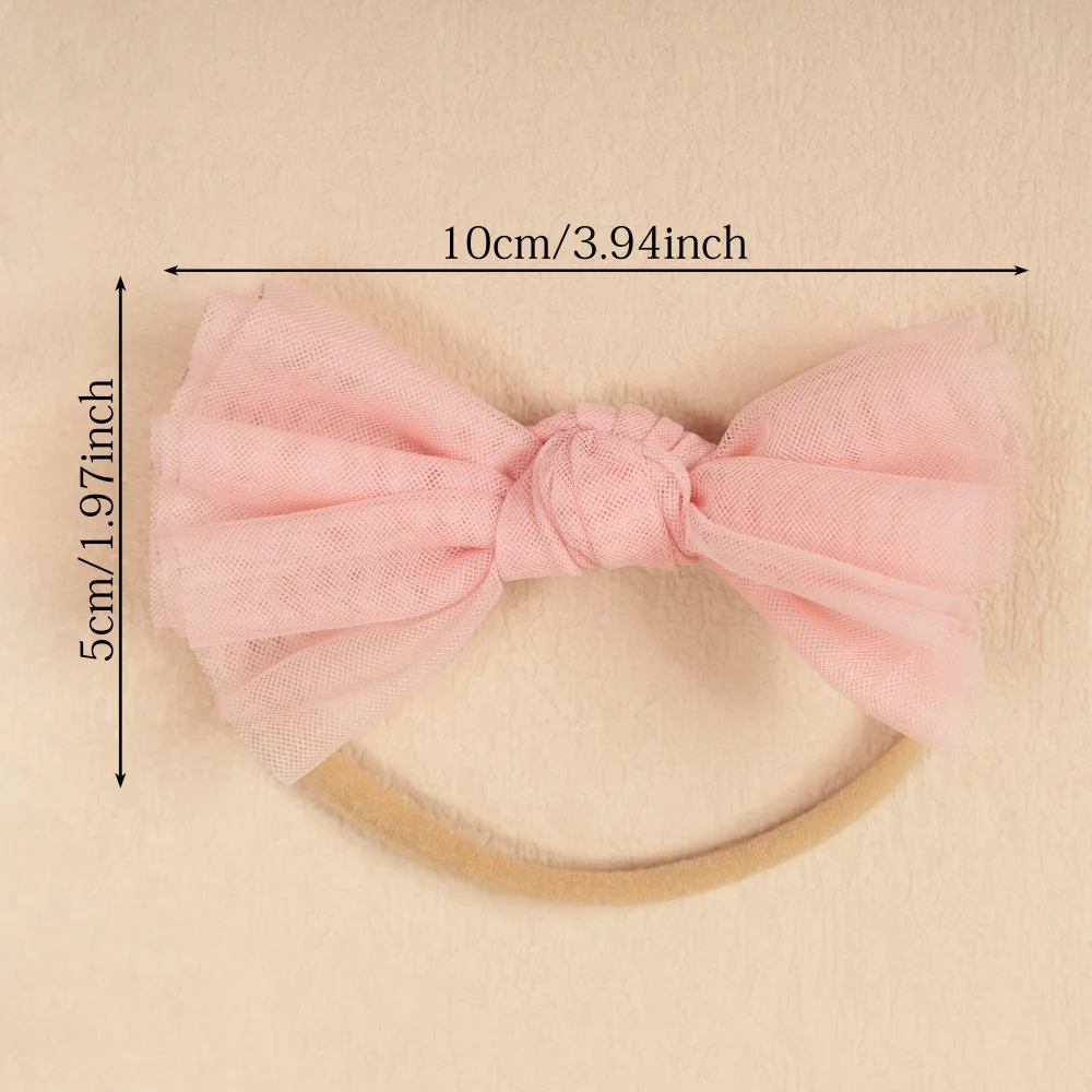 Diadema elástica de nailon con lazo floral rosa para bebé niña - imagen 5