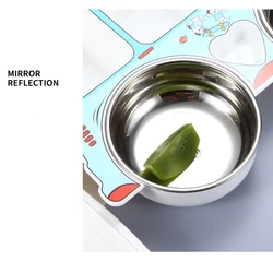Set de comedor infantil con plato coche y cubiertos acero inoxidable