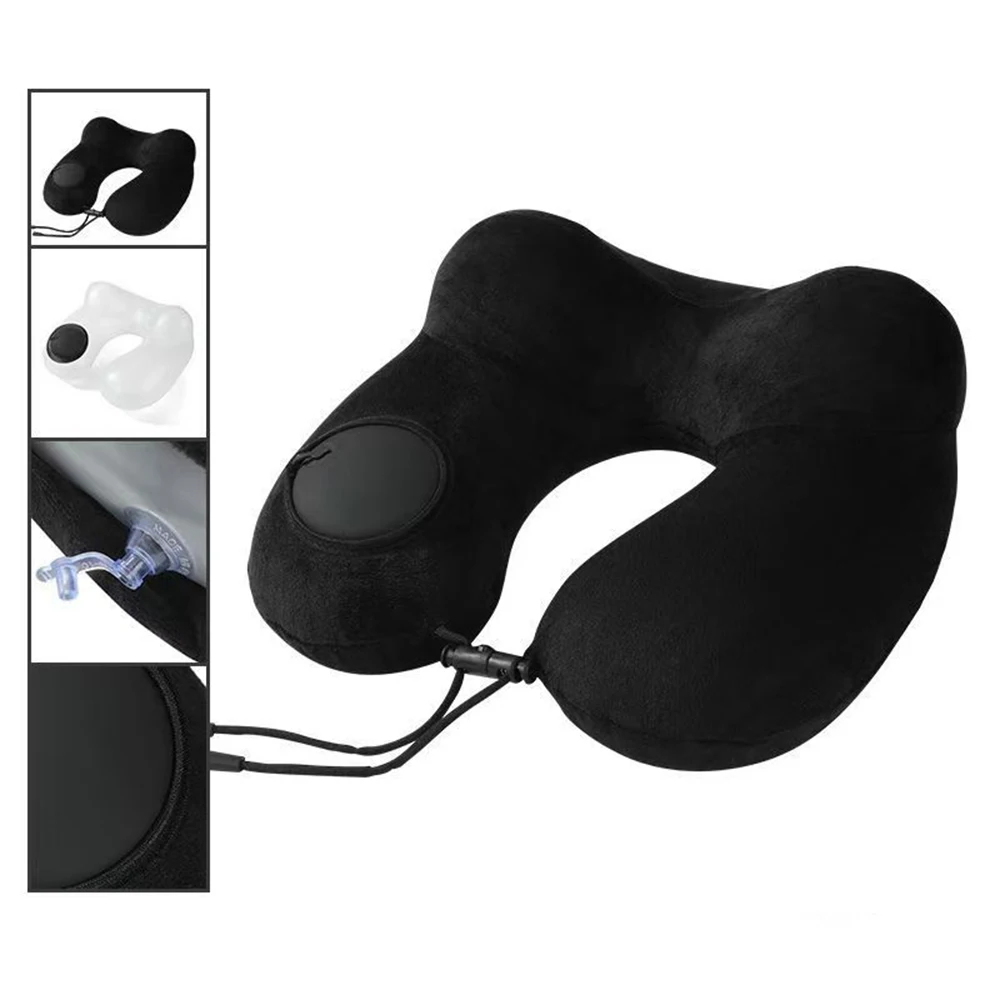 Almohada de cuello portátil inflable para viajes, desmontable - imagen 5
