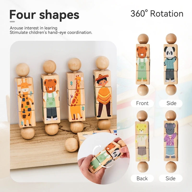 Sonajero de madera Montessori para bebé con bloques giratorios - imagen 4
