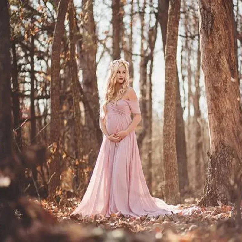 Vestido largo de gasa para embarazada – Sesión de fotos maternidad - imagen 2