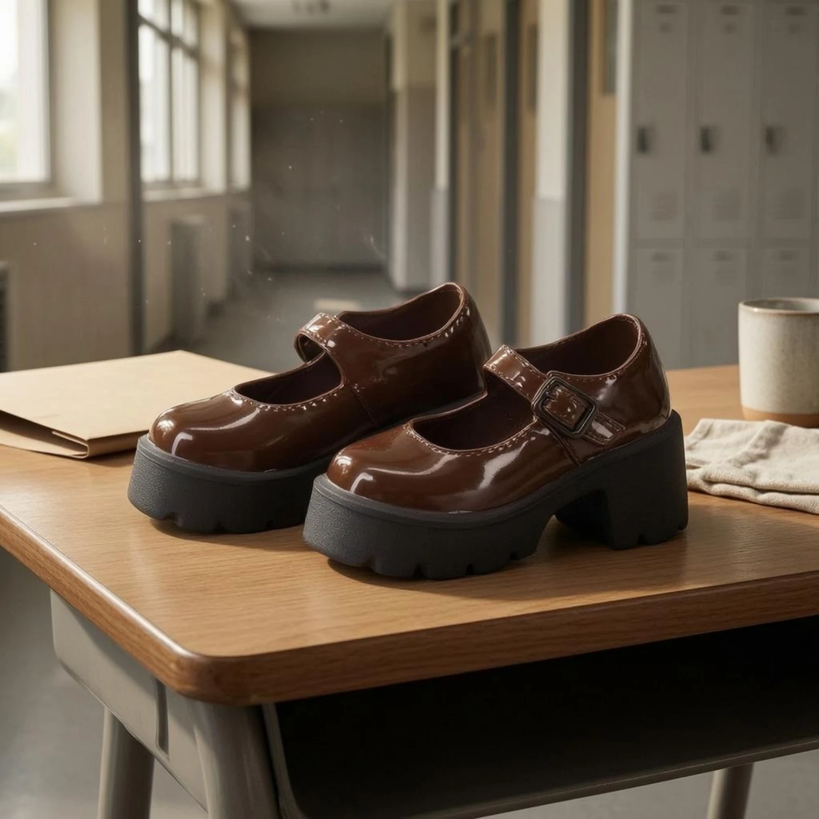 Zapatos escolares JK con tacón grueso, plataforma y correa hebilla - imagen 2
