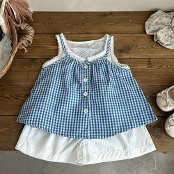Conjunto de verano niños: chaleco a cuadros y bermudas de algodón
